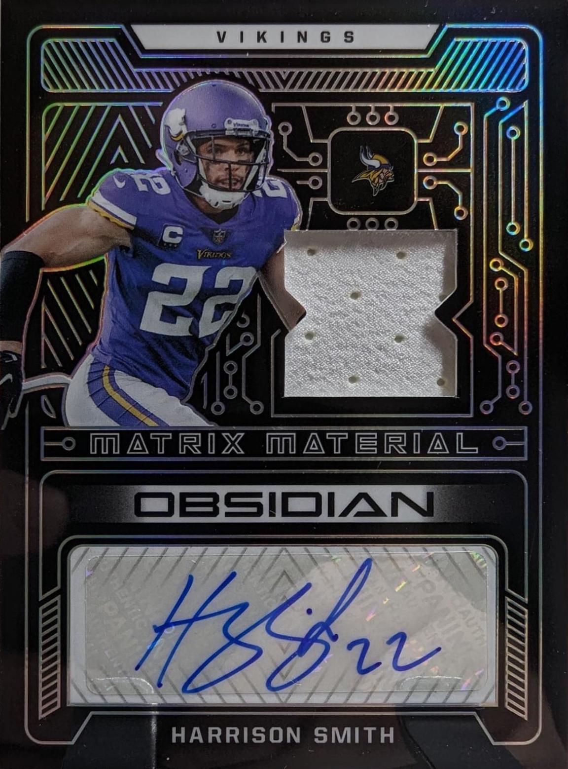 Harrison Smith #MMA-HSM Football Cards 2022 Panini Obsidian Matrix Material Autos