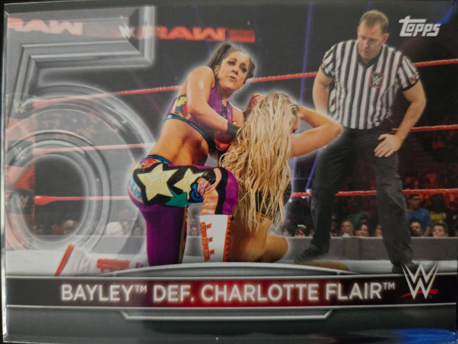 Bayley Def. Charlotte Flair #RC-4 Wrestling Cards 2021 Topps WWE Women's Division 5th Anniversary Championship Tribute Raw