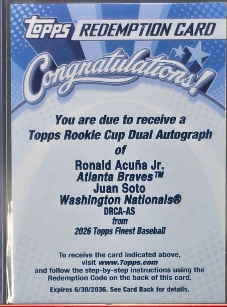 Juan Soto #DRCA-AS 2026 Finest Baseball Rookie Cup Dual Autographs