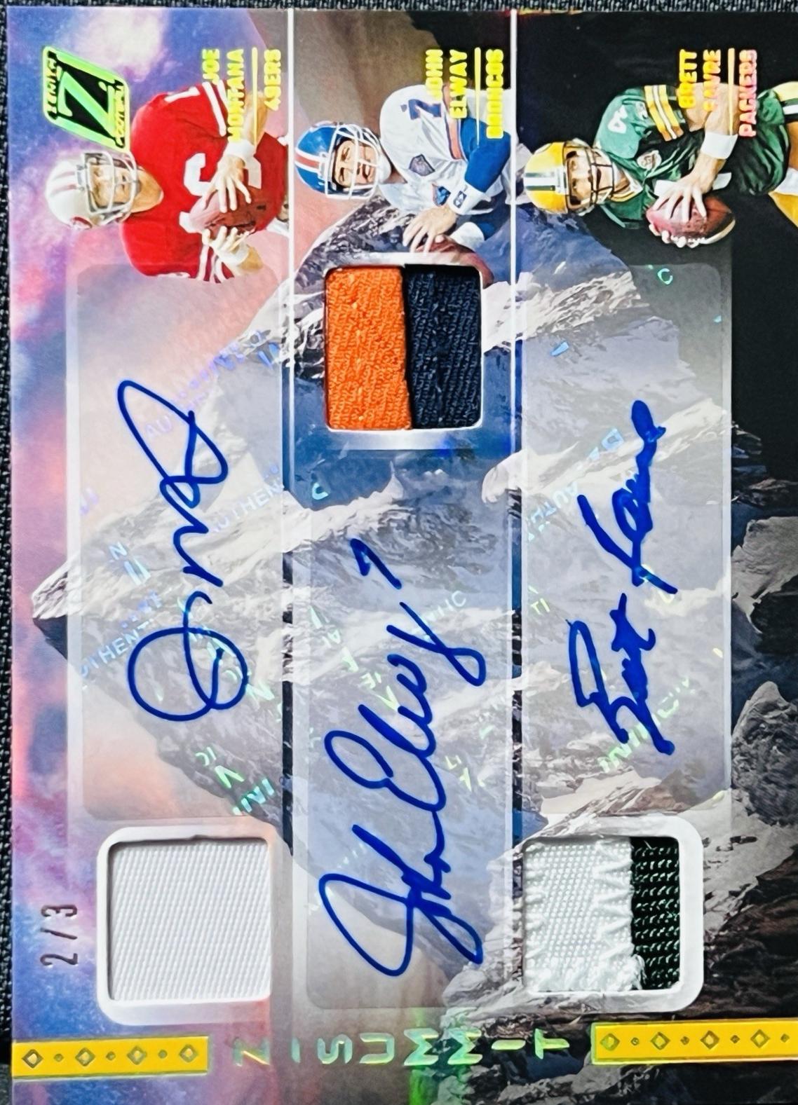 Joe Montana / Brett Favre / John Elway #ZSA-QB3 Football Cards 2024 Panini Zenith Z Summit Autograph