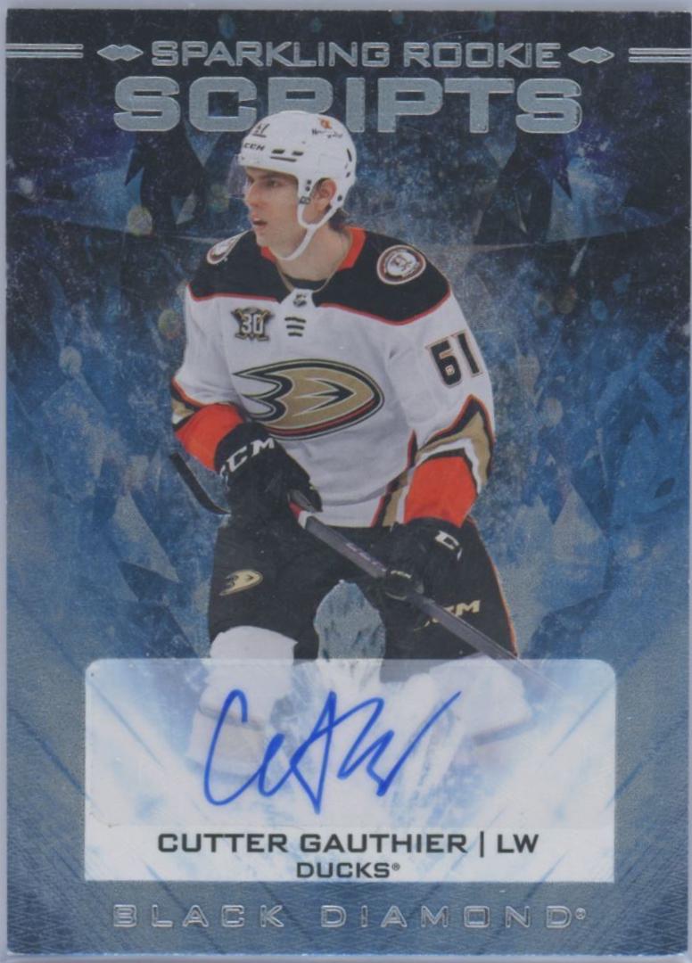 Cutter Gauthier #SRS-CG Hockey Cards 2024 Upper Deck Black Diamond Sparkling Rookie Scripts