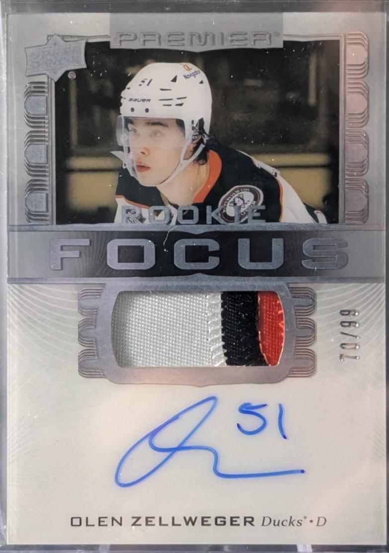 Olen Zellweger #PFR-OZ 2024-25 Upper Deck Premier Hockey Premier Focus Auto Patch Rookies