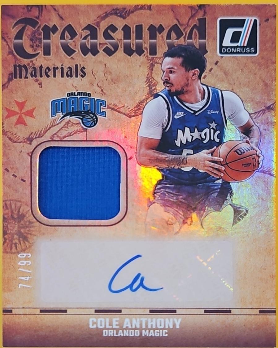 Cole Anthony #TMS-CAO Basketball Cards 2024 Panini Donruss Treasured Materials Signature