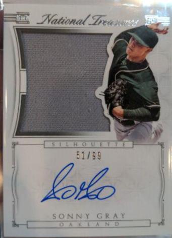 Sonny Gray #48 Baseball Cards 2015 Panini National Treasures Silhouette Material Autographs