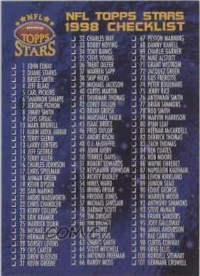 Checklist Football Cards 1998 Topps Stars