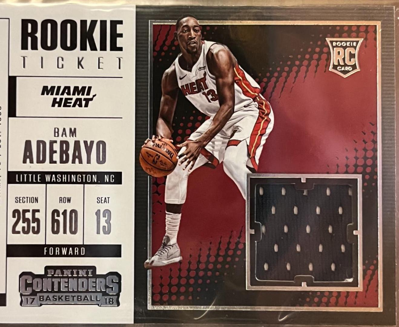 Bam Adebayo #RTS-13 Basketball Cards 2017 Panini Contenders Rookie Ticket Swatches