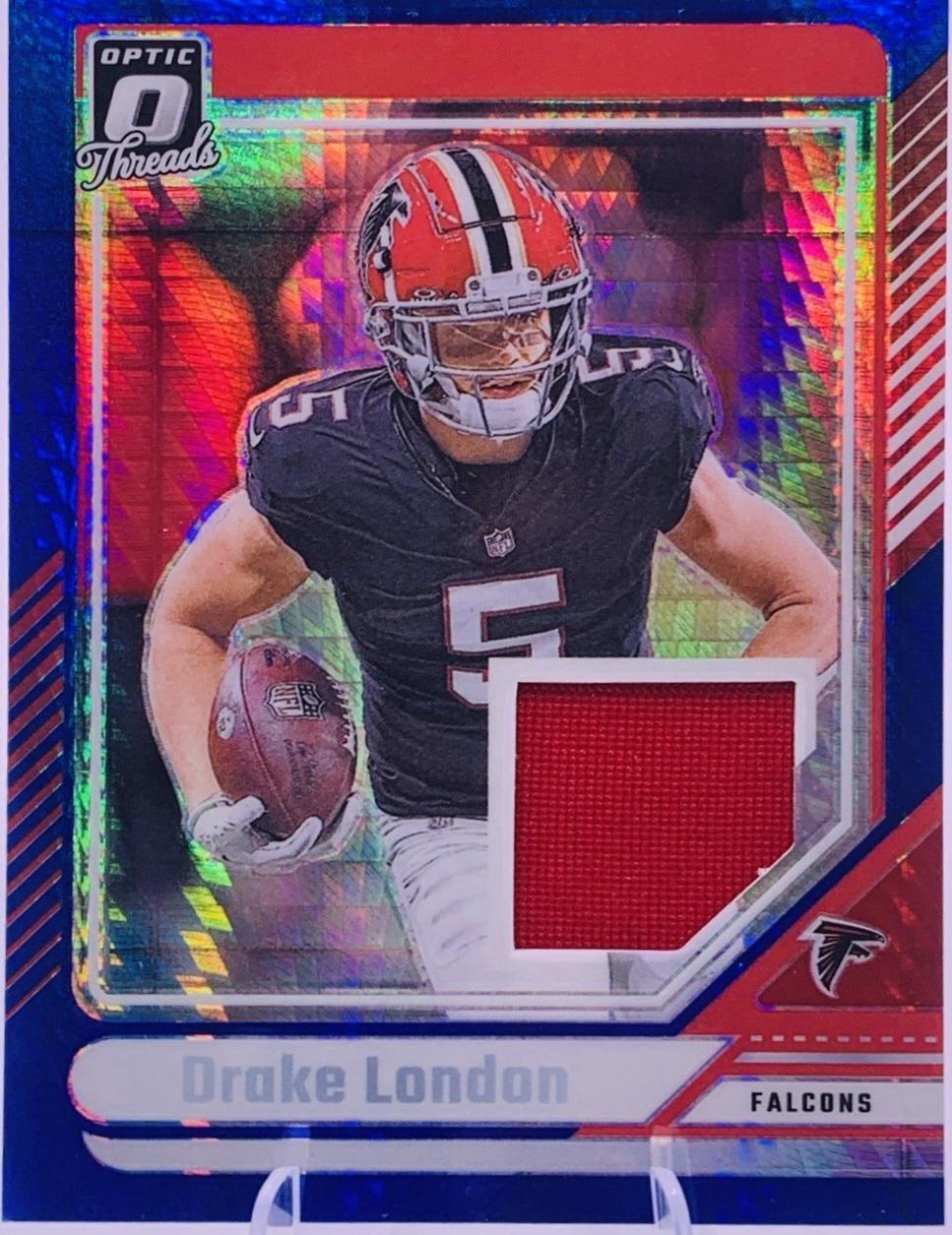 Drake London #DTB-DLN Football Cards 2024 Panini Donruss Optic Threads Blue Hyper
