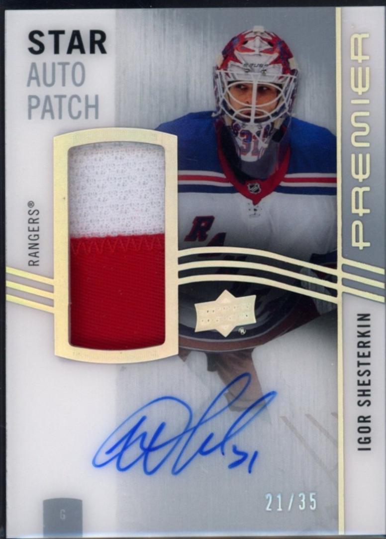 Igor Shesterkin #AV-IS Hockey Cards 2023 Upper Deck Premier Acetate Star Patch Auto
