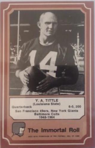 Y.A. Tittle #42 Football Cards 1975 Fleer Hall of Fame