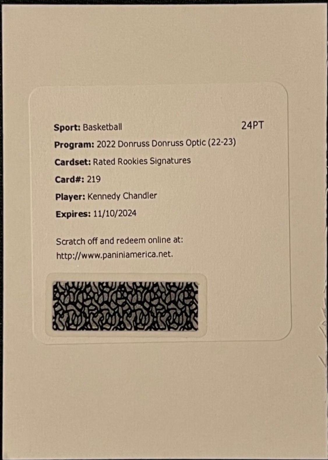 Kennedy Chandler #ROA-KCH Basketball Cards 2022 Panini Donruss Optic Rookie Autographs