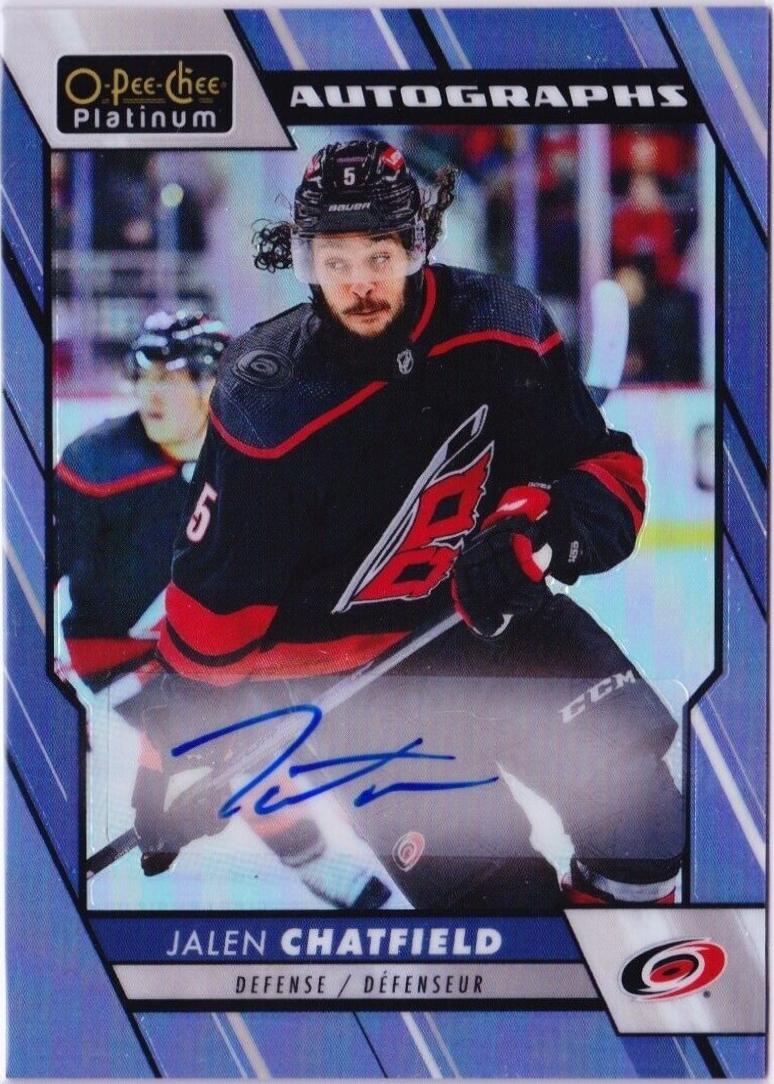 Jalen Chatfield #BA-JA Hockey Cards 2023 O-Pee-Chee Platinum Blue Rainbow Autographs