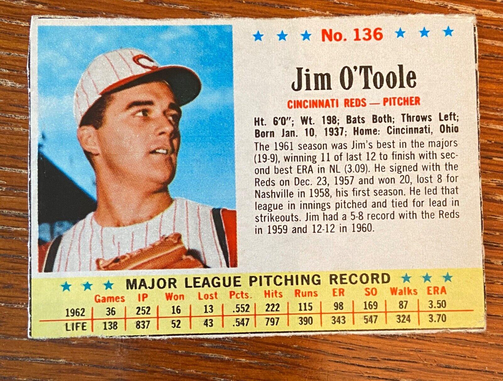 Jim O'Toole #136 1963 Post Cereal Baseball