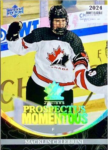 Macklin Celebrini #PM-8 2023 Upper Deck Team Canada Juniors Prospectus Momentous Hockey