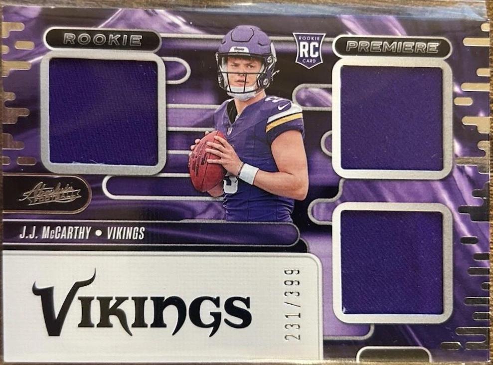 J.J. McCarthy #RPM-JJM 2024 Panini Absolute Football Rookie Premiere Materials