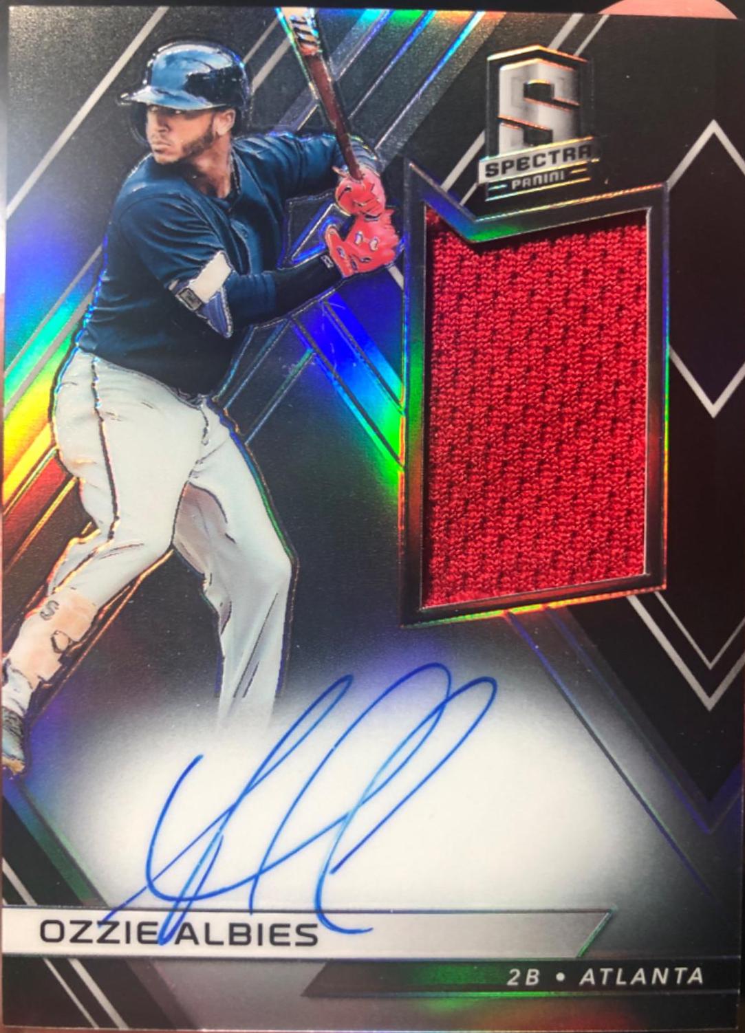 Ozzie Albies #RJA-OZ Baseball Cards 2018 Panini Chronicles Spectra Rookie Jersey Autographs