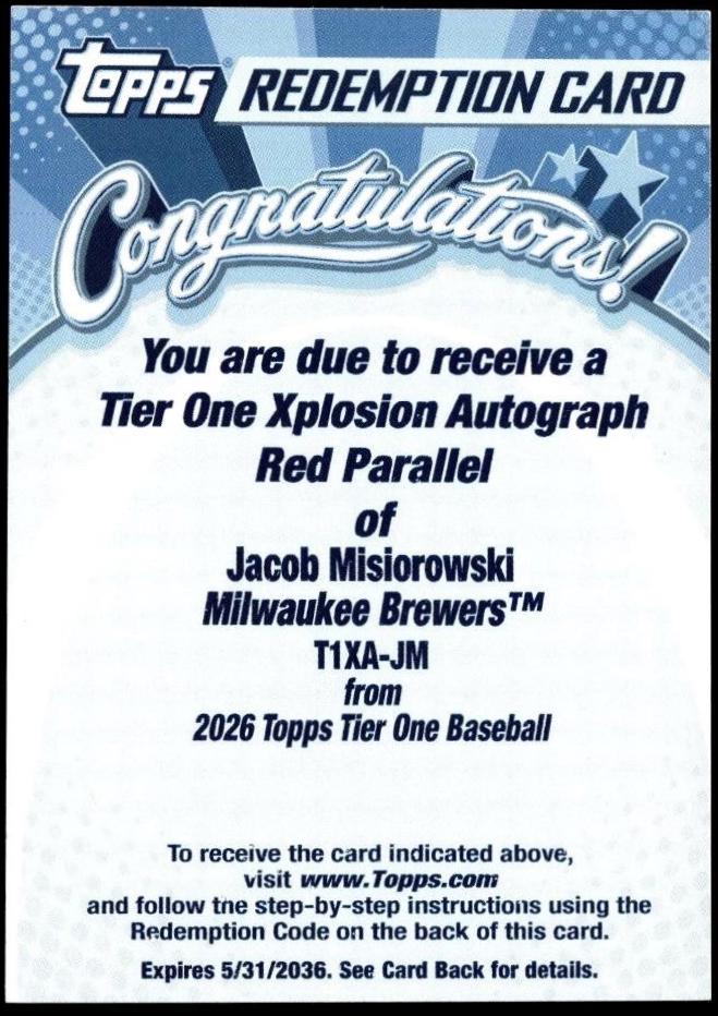 Jacob Misiorowski #T1XA-JM Prices | 2026 Topps Tier One Xplosion