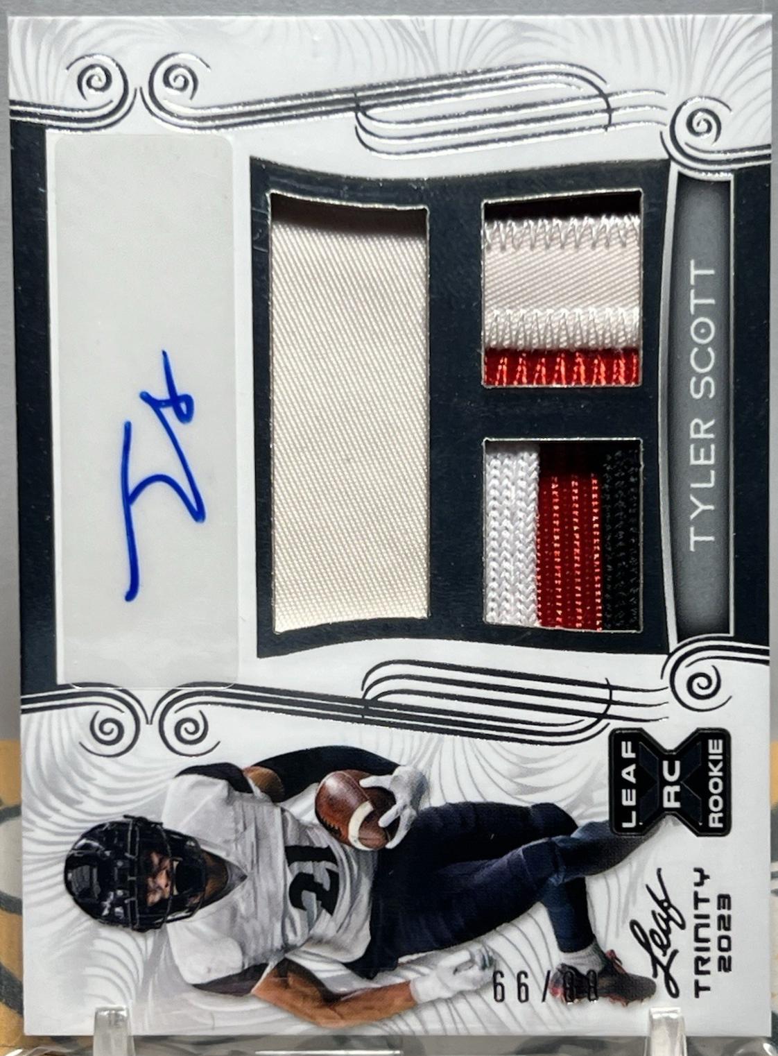 Tyler Scott #TA-TS3 Football Cards 2023 Leaf Trinity Triple Memorabilia Autograph