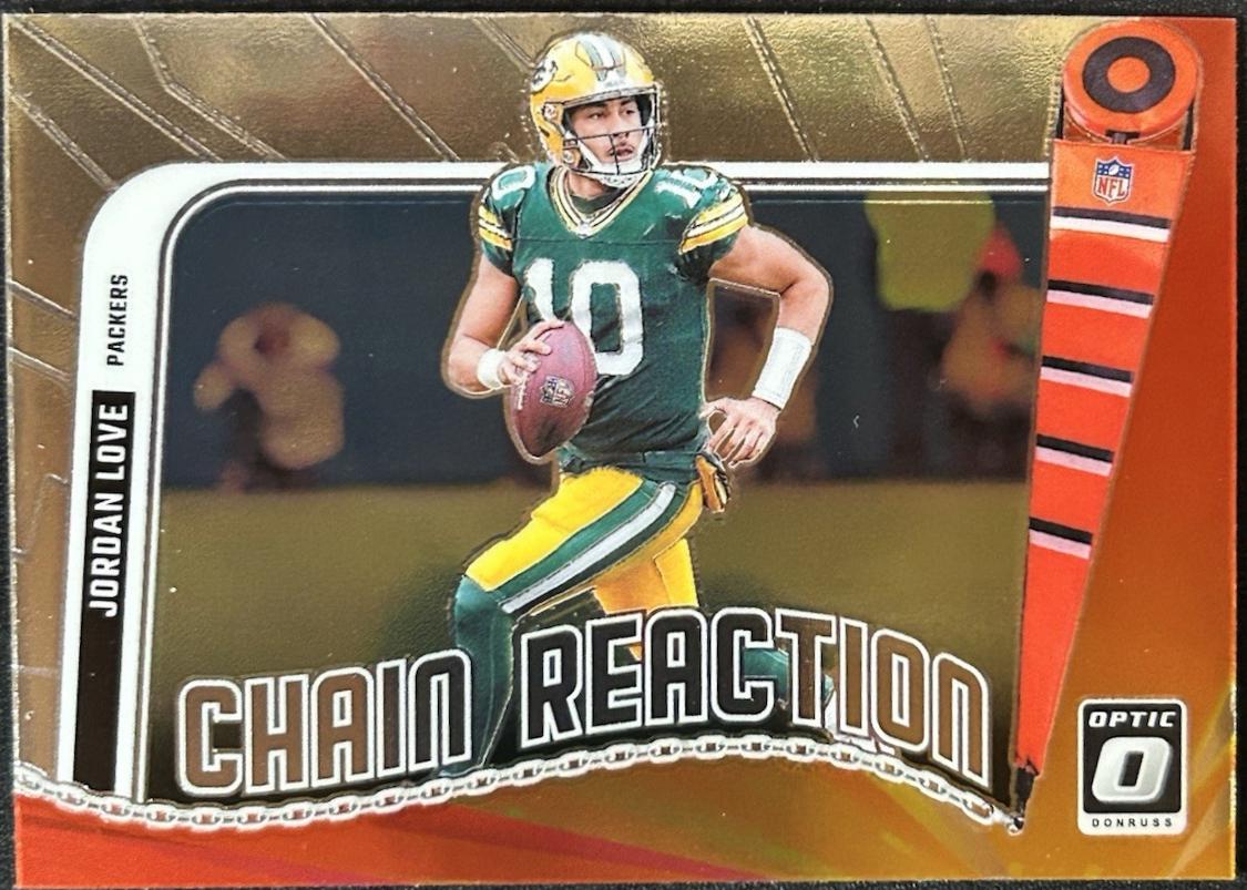 Jordan Love #1 Football Cards 2024 Panini Donruss Optic Chain Reaction