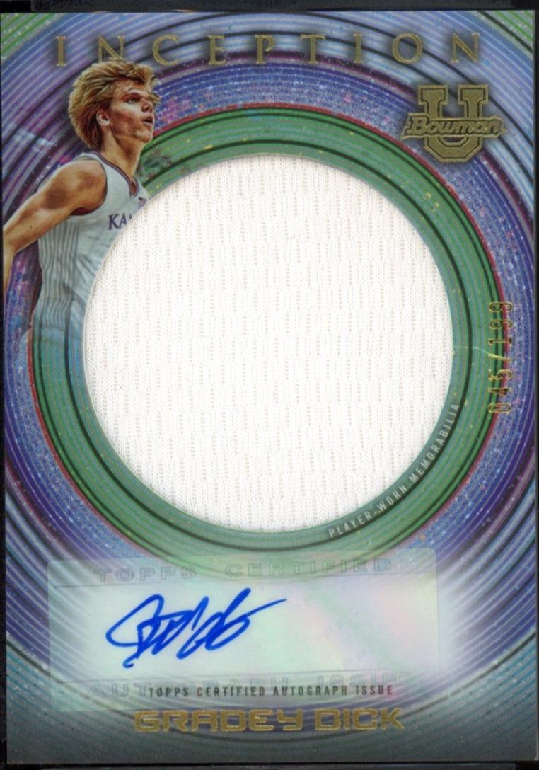 Gradey Dick #IAJR-GD Basketball Cards 2022 Bowman University Inception Autograph Jumbo Relic
