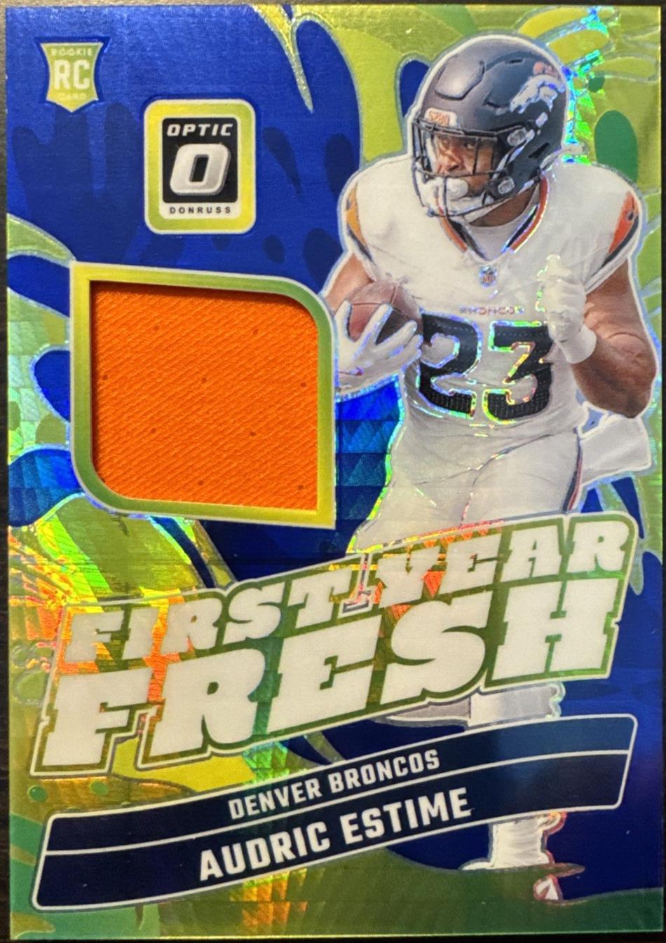 Audric Estime #FYF-AEE Football Cards 2024 Panini Donruss Optic First Year Fresh Blue Hyper