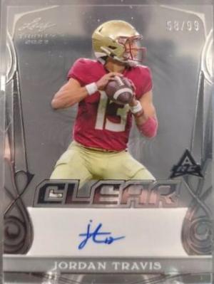 Jordan Travis #CA-JT1 2023 Leaf Trinity Clear Autograph Football