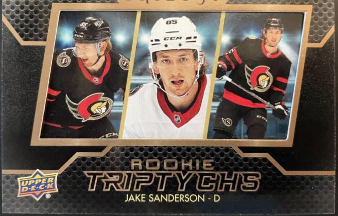 Jake Sanderson #RT-SA Hockey Cards 2022 Upper Deck Trilogy Rookie Triptychs