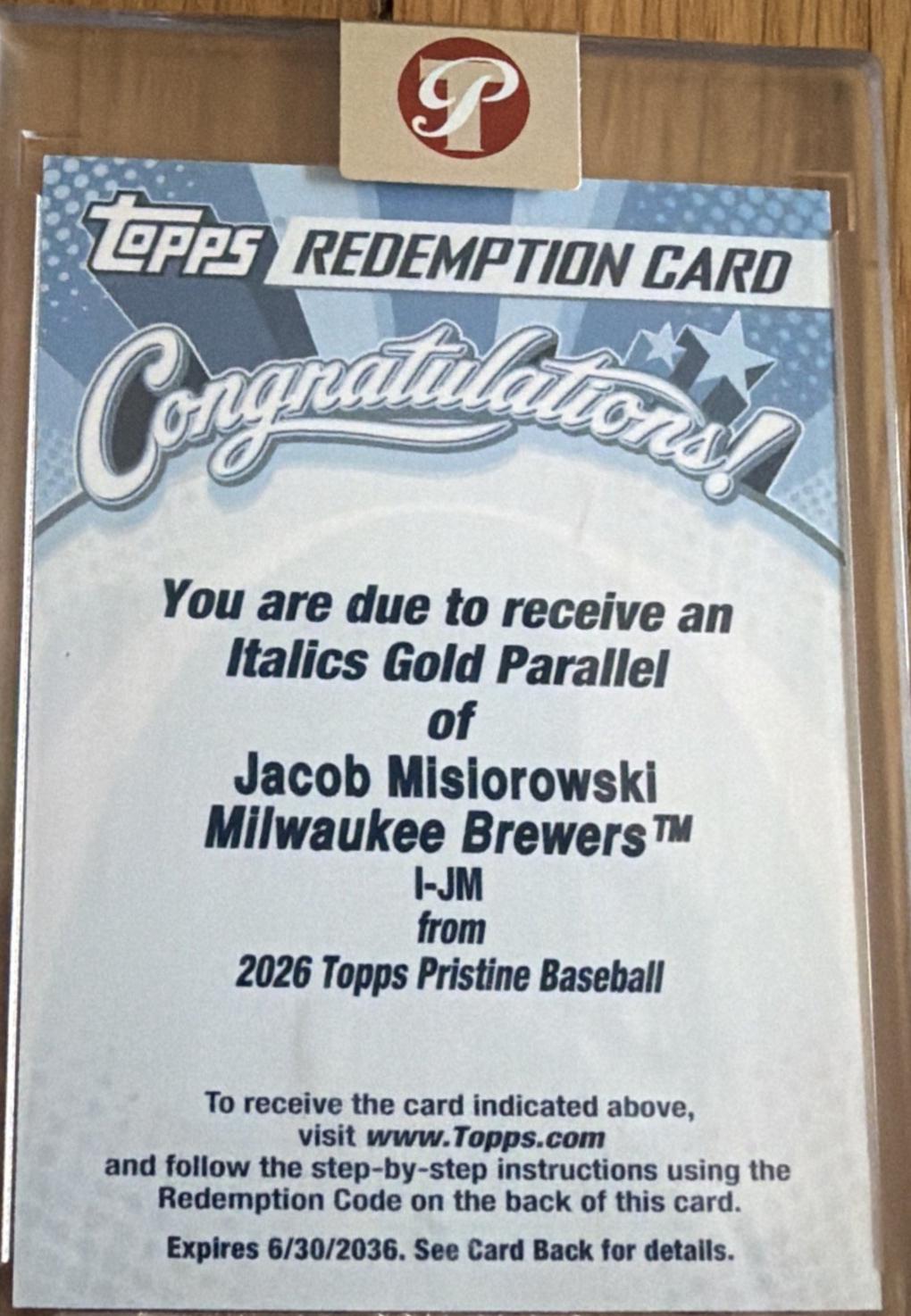 Jacob Misiorowski #I-JM 2026 Topps Pristine Baseball Italics Autographs