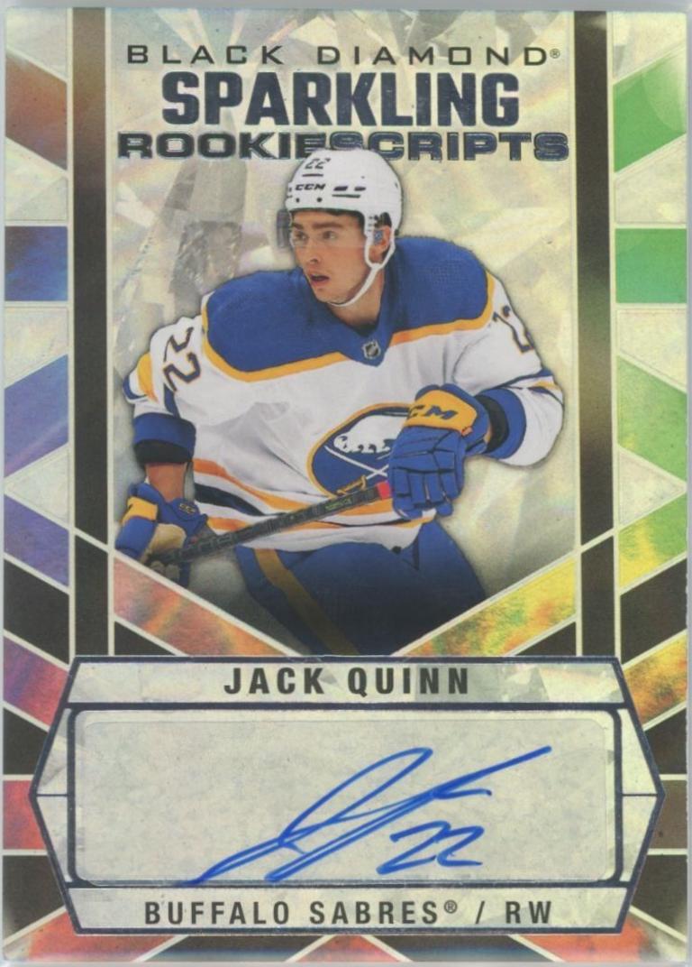 Jack Quinn #SCR-JQ Hockey Cards 2022 Upper Deck Black Diamond Sparkling Rookie Scripts