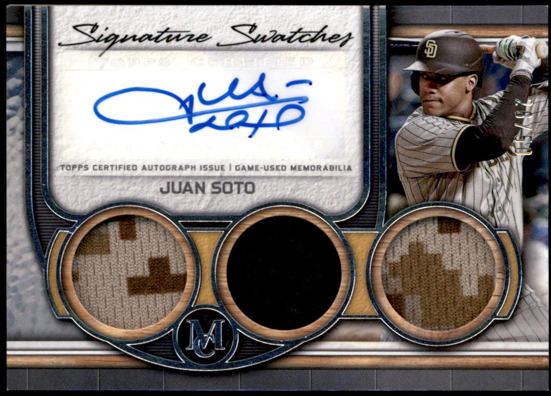Juan Soto #SWTRA-JS Baseball Cards 2023 Topps Museum Collection Signature Swatches Triple Relic