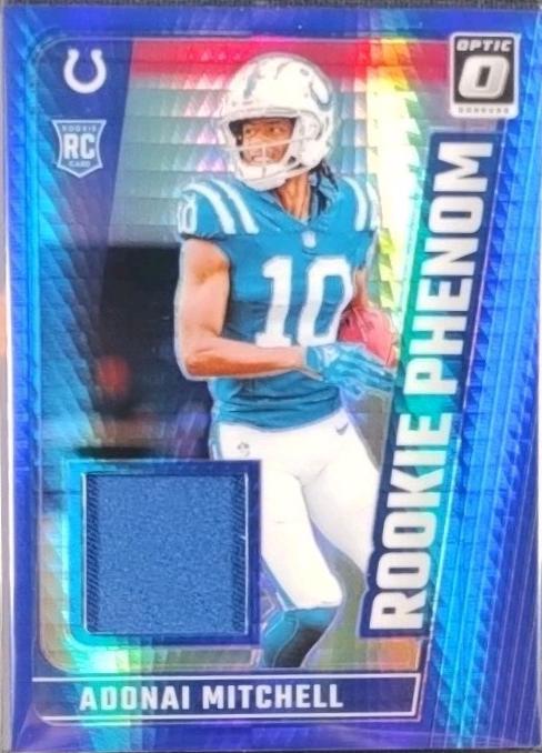 Adonai Mitchell #RPB-AML Football Cards 2024 Panini Donruss Optic Rookie Phenom Blue Hyper