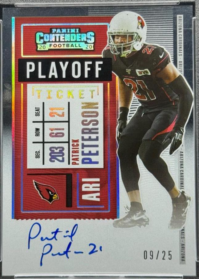 patrick peterson #VTPPE Football Cards 2020 Panini Contenders 2019 Veteran Ticket Autograph