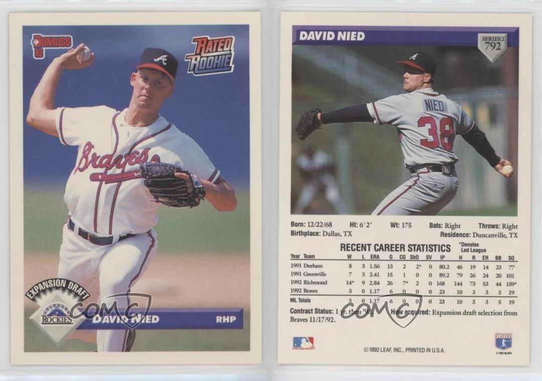 David Nied #792 Baseball Cards 1993 Donruss