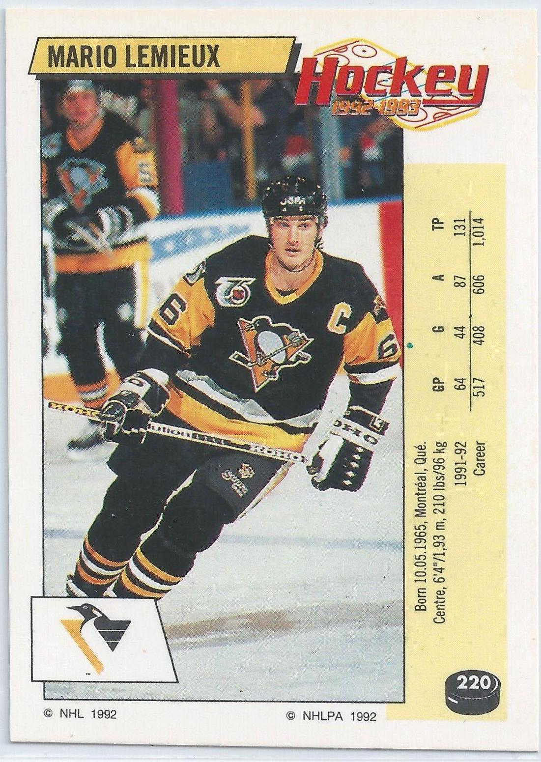 Mario Lemieux #220 Hockey Cards 1992 Panini Stickers