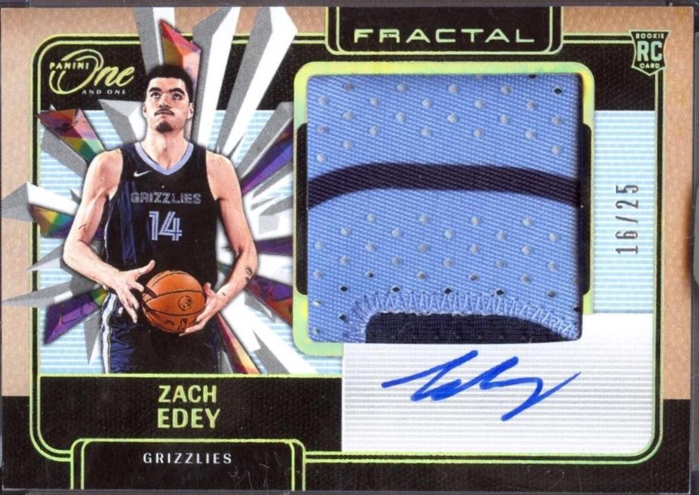 Zach Edey #5 2024 Panini One And One Fractal Patch Autograph Basketball
