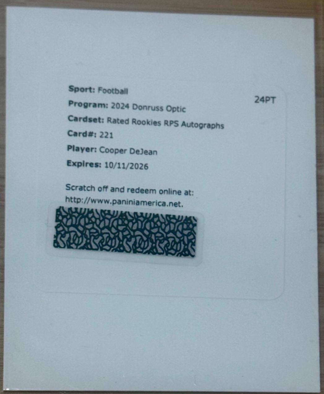 Cooper DeJean #221 Football Cards 2024 Panini Donruss Optic Rated Rookies RPS Autographs