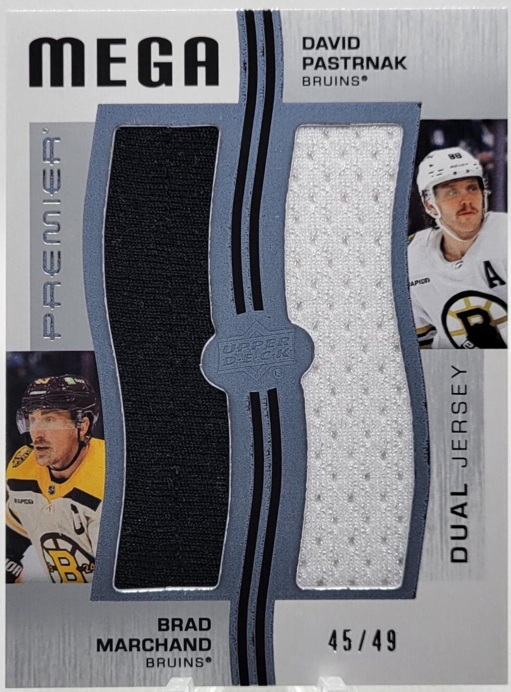 David Pastrnak / Brad Marchand #PM2-PM Hockey Cards 2023 Upper Deck Premier Mega Jersey Duo