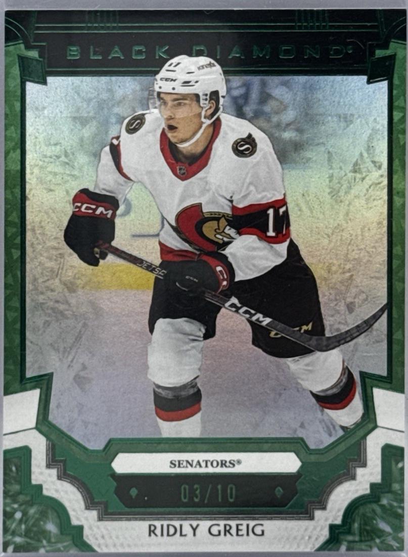Ridly Greig #BDB-RG 2023 Upper Deck Black Diamond Pure Black Premium Relic Hockey