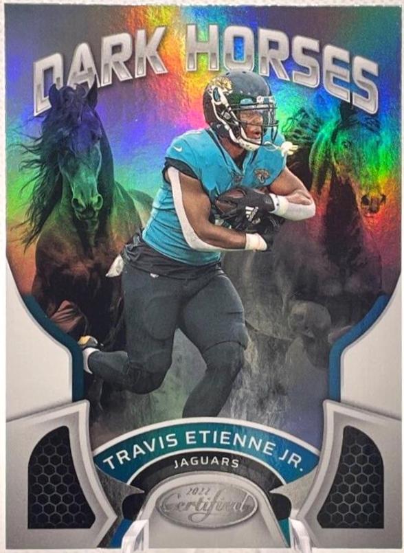 Travis Etienne Jr. #DH-11 Football Cards 2022 Panini Certified Dark Horses