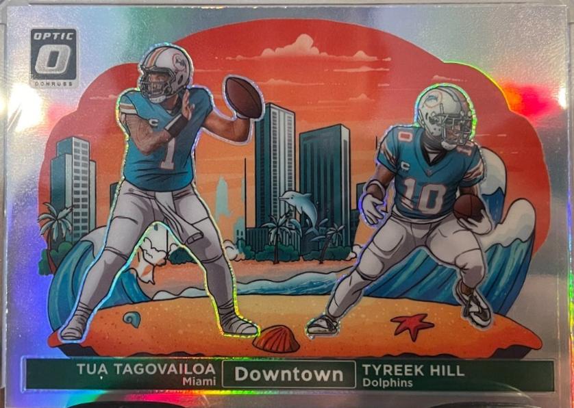Tua Tagovailoa / Tyreek Hill #11 Football Cards 2024 Panini Donruss Downtown Horizontal
