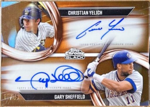 Christian Yelich / Gary Sheffield #PDPA-YS Baseball Cards 2025 Topps Chrome Black Pitch Black Pairings Dual Autograph