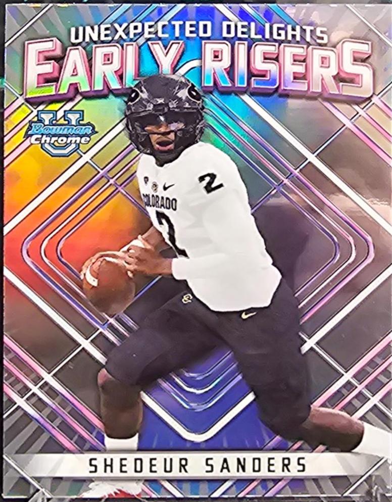 Shedeur Sanders #ER-4 Football Cards 2023 Bowman Chrome University Unexpected Delights Early Risers