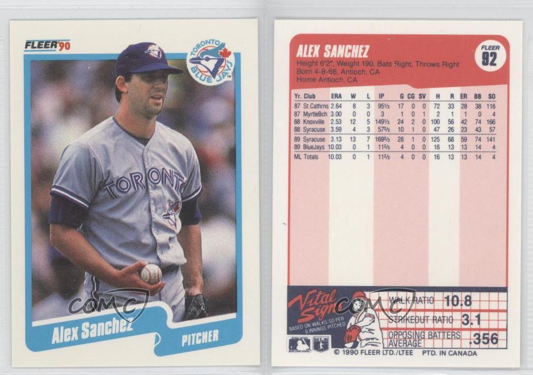 Alex Sanchez #92 Baseball Cards 1990 Fleer