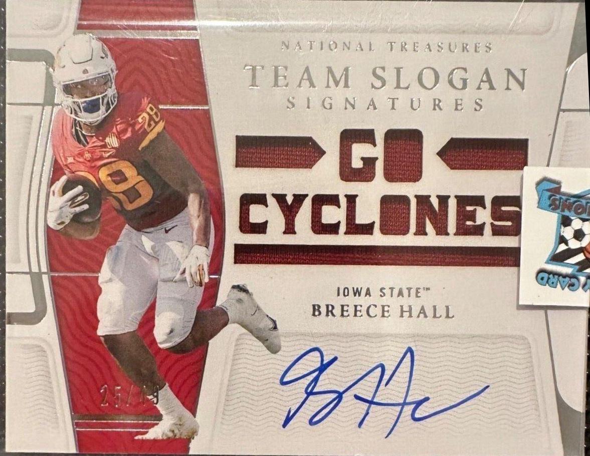 Breece Hall #TL-BHA Football Cards 2022 Panini National Treasures Collegiate Team Logo Signatures