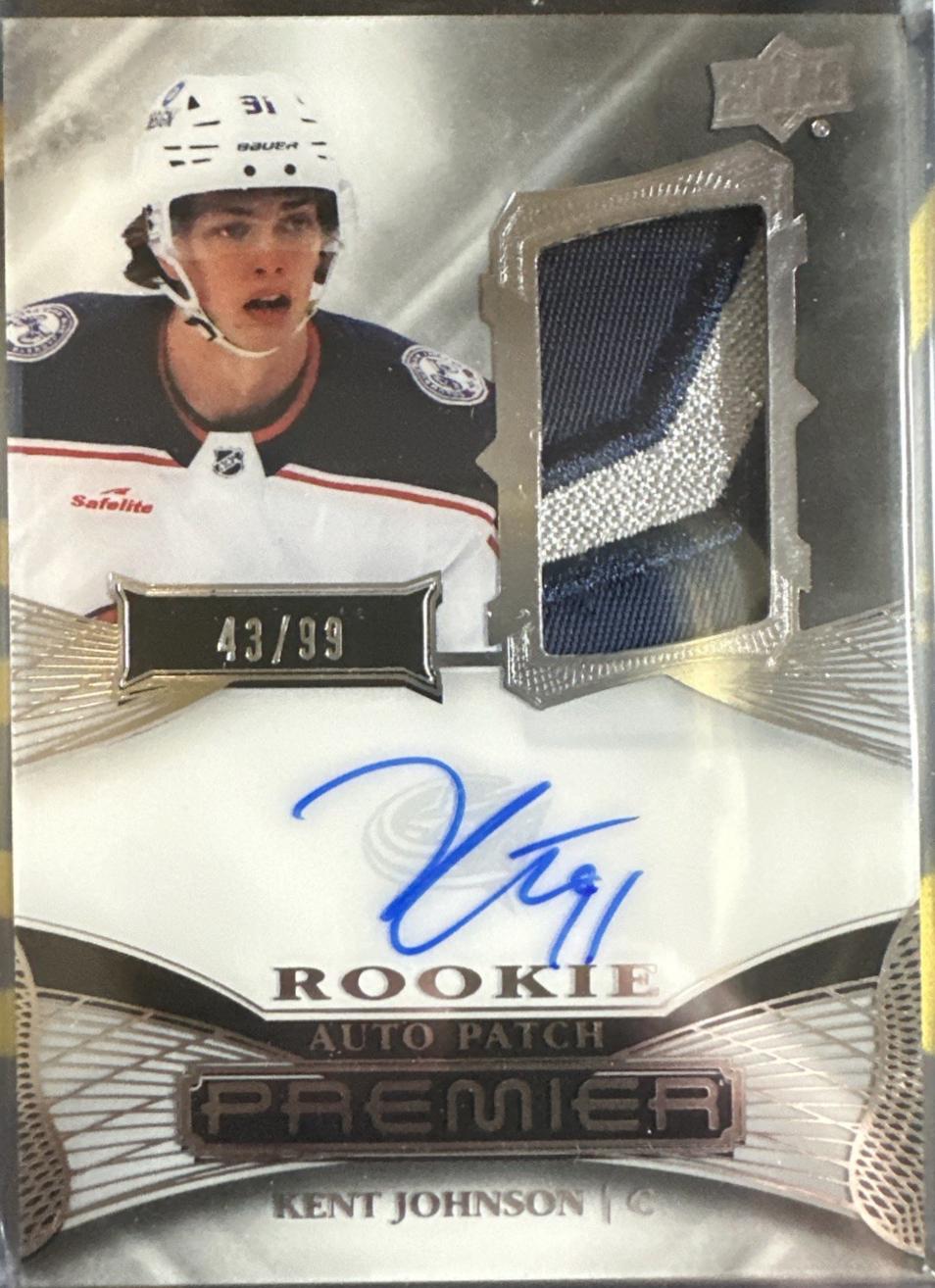 Kent Johnson #AR-KJ 2022 Upper Deck Premier Acetate Rookie Auto Patch Hockey