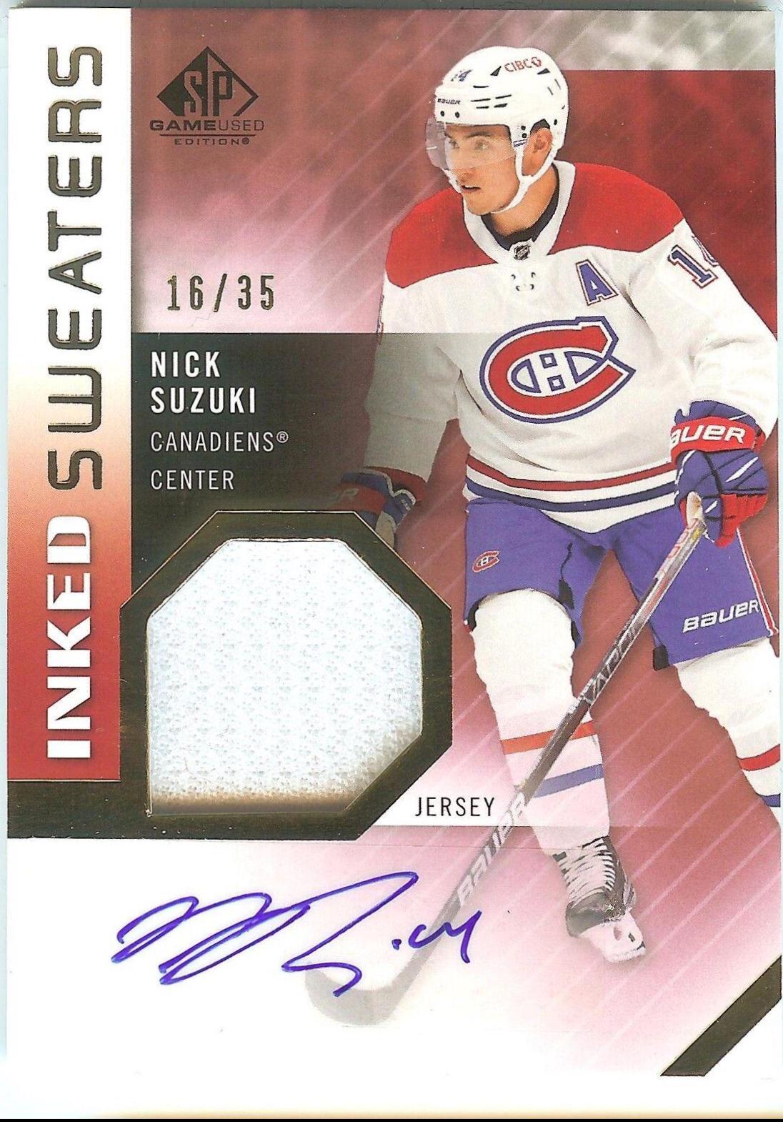Nick Suzuki #IS-NS Hockey Cards 2021 SP Game Used Inked Sweaters Autograph