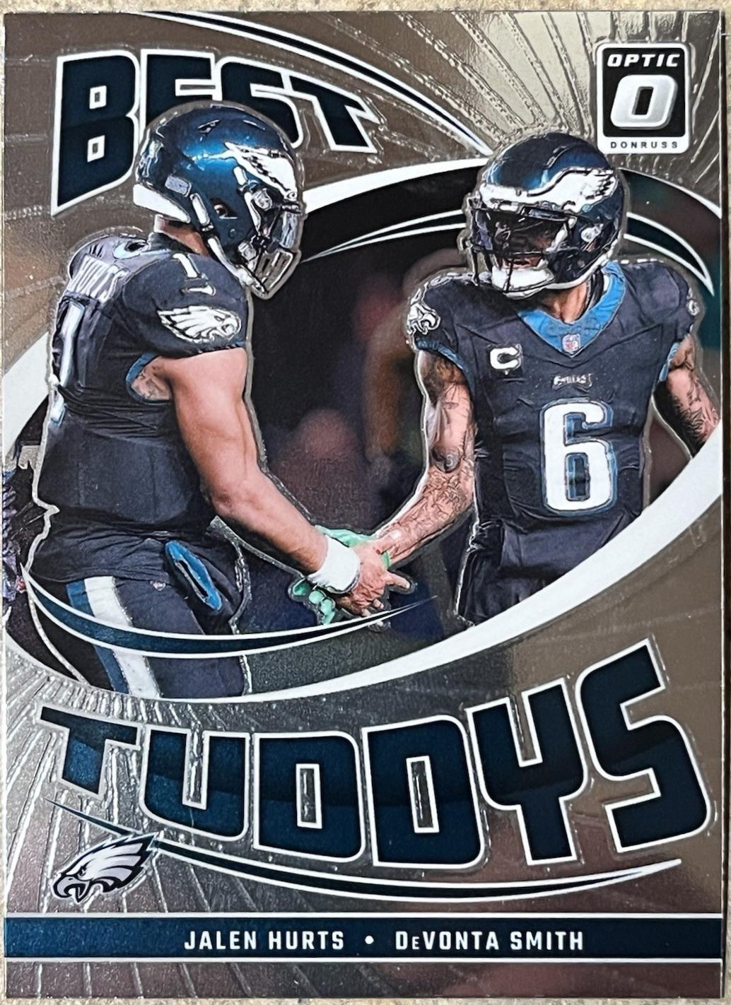 DeVonta Smith / Jalen Hurts #9 Football Cards 2024 Panini Donruss Optic Best Tuddys