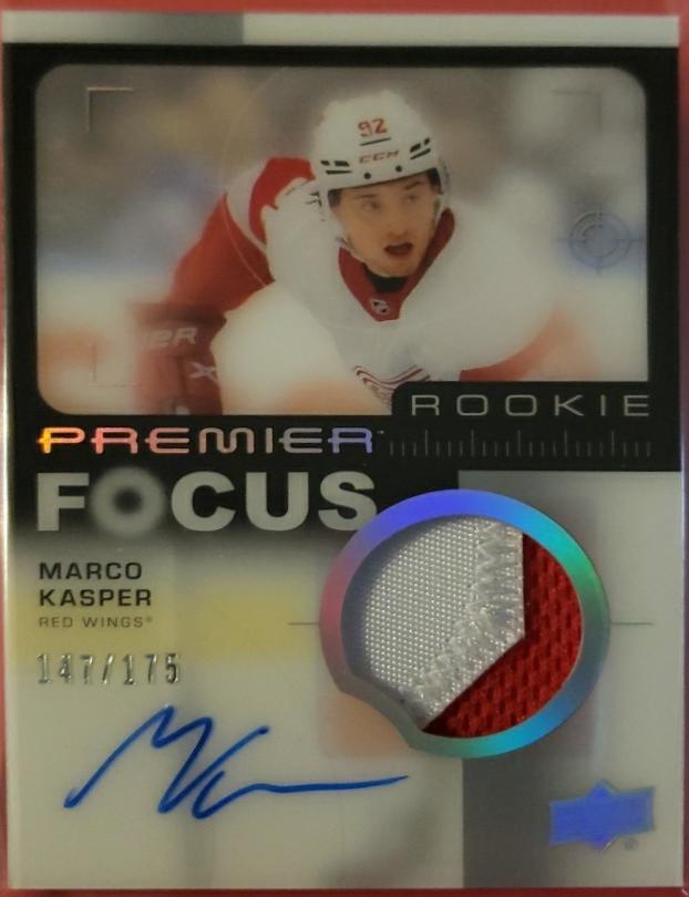 Marco Kasper #PFR-KA Hockey Cards 2023 Upper Deck Premier Focus Auto Patch Rookie