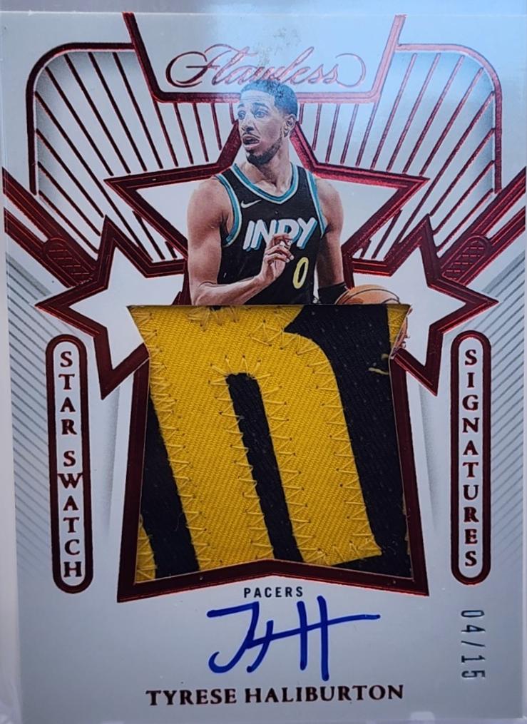 Tyrese Haliburton #11 Basketball Cards 2023 Panini Flawless Star Swatch Signatures