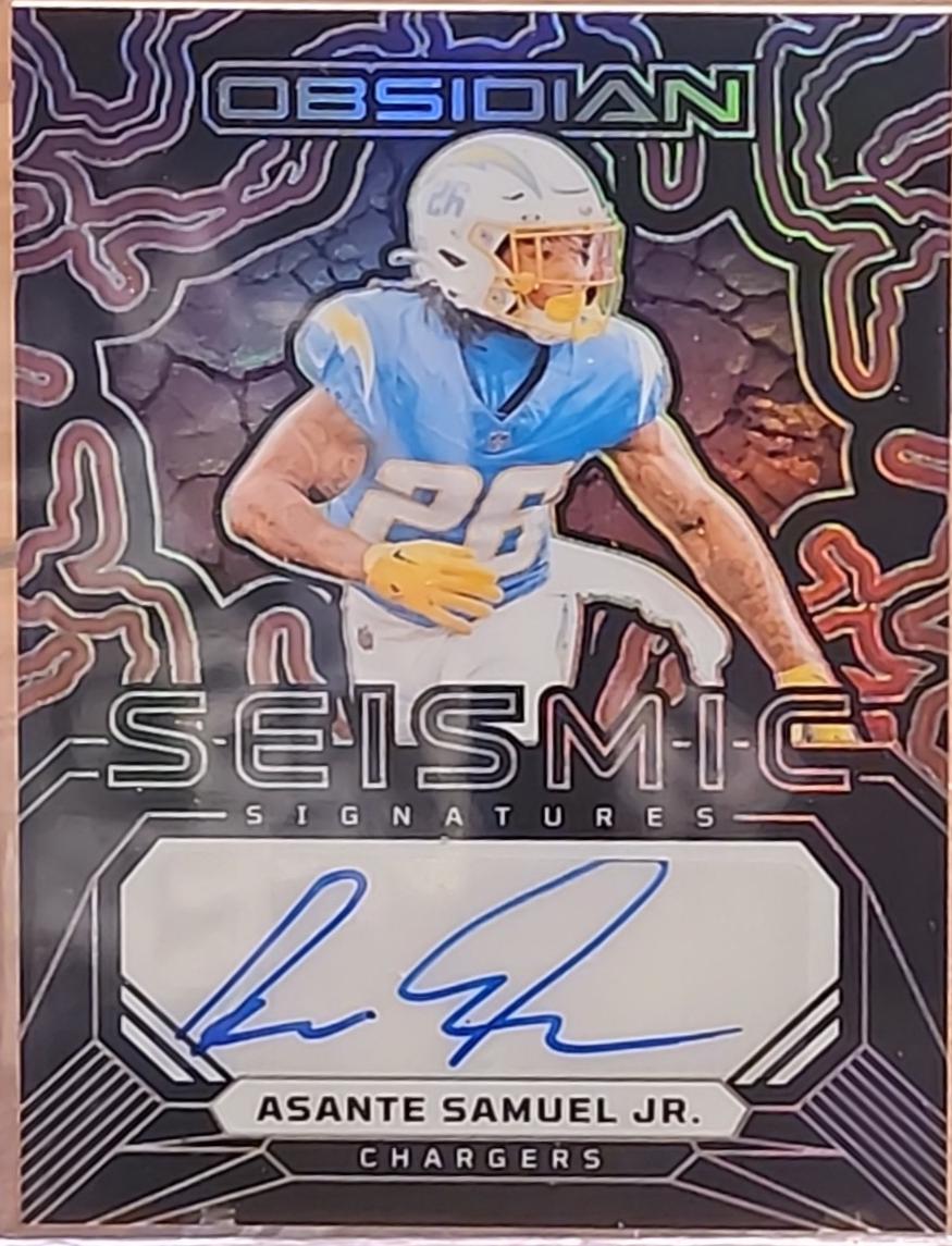 Asante Samuel Jr. #SS-ASJ Football Cards 2024 Panini Obsidian Seismic Signature