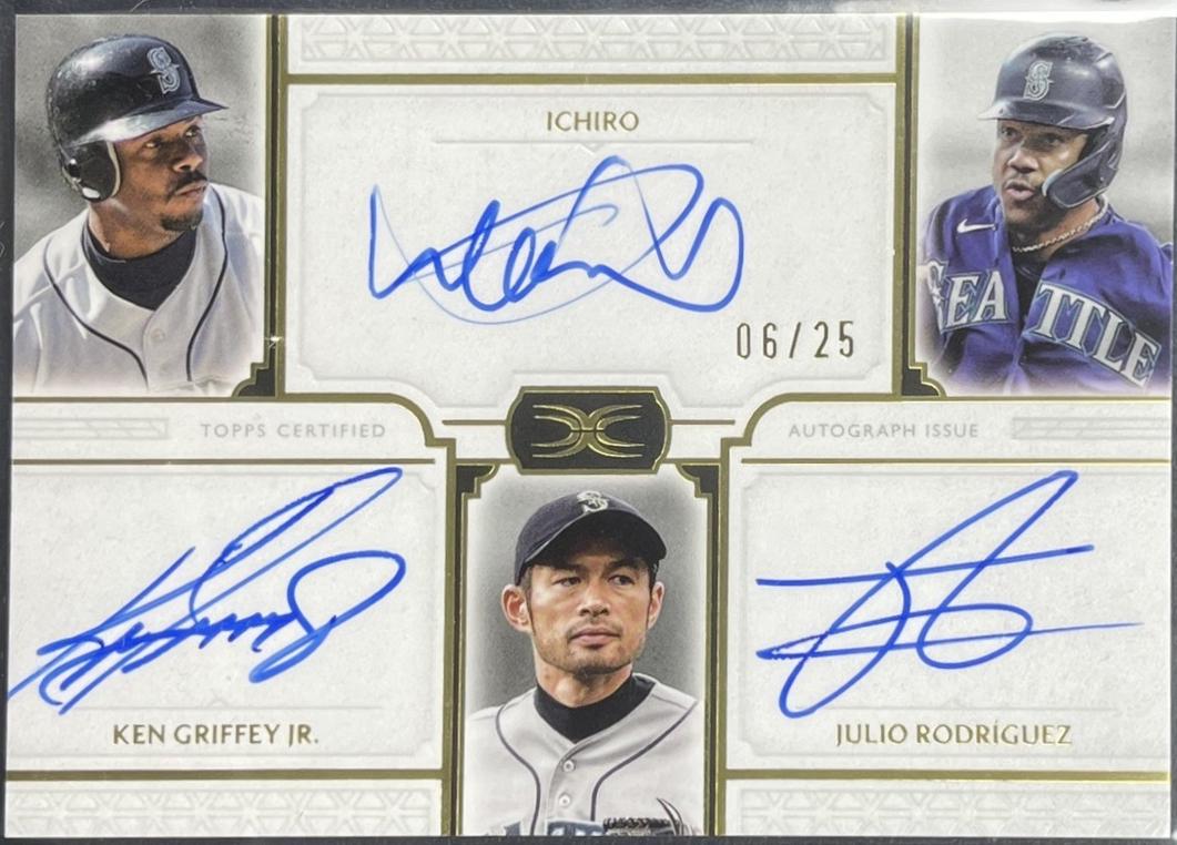 Ken Griffey Jr. / Ichiro / Julio Rodriguez #DDAC-GIR Baseball Cards 2024 Topps Definitive Trios Autograph